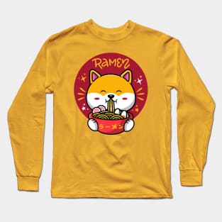 Cut Corgi Eating Ramen Noodles - Kawaii Style Long Sleeve T-Shirt